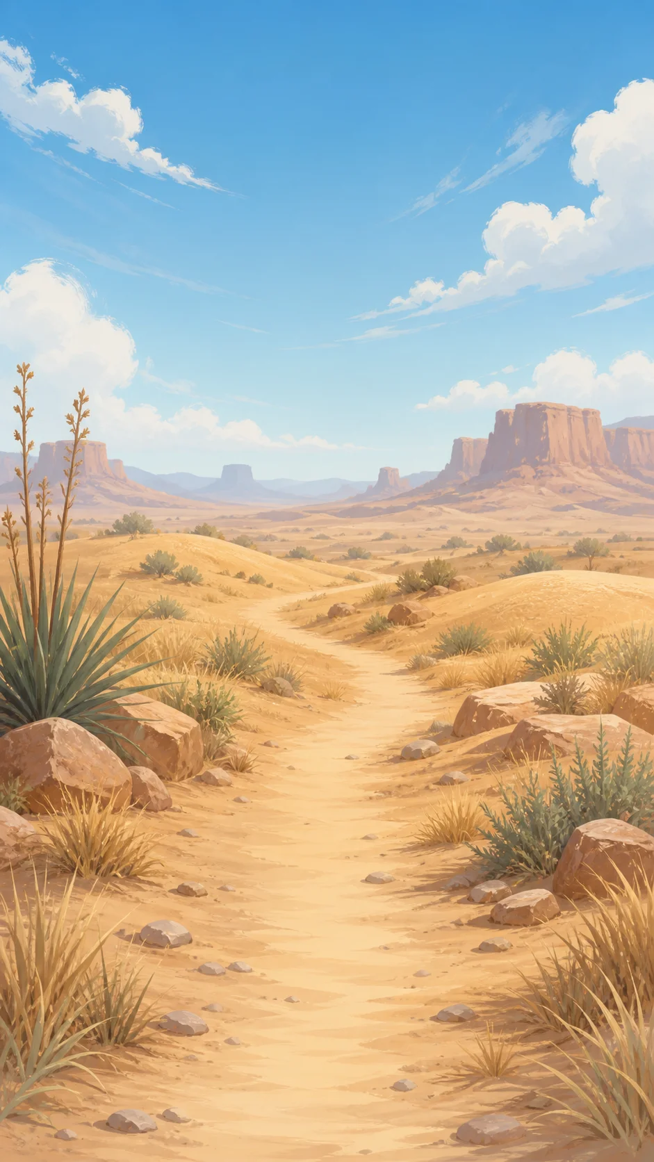 A desert trail between red rock formations