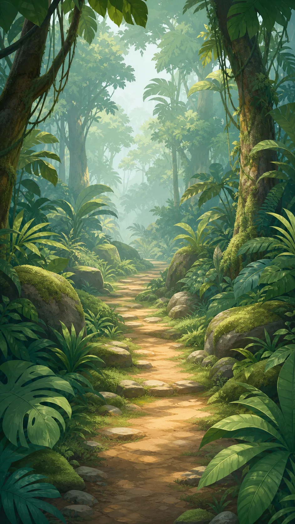 A trail under dense jungle canopy
