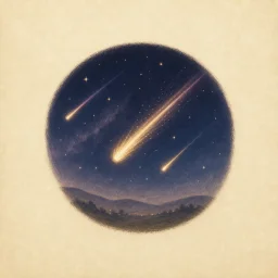 A meteor shower over dark hills